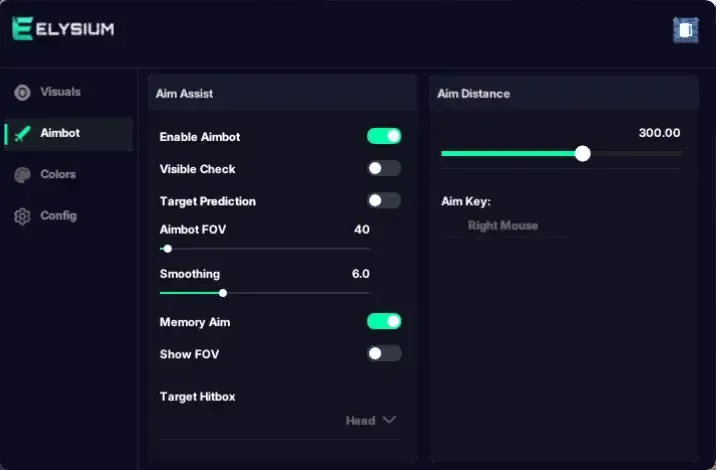 Elysium aimbot settings in action